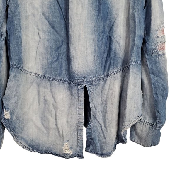 Cloth & Stone Size S Shirt Chambray Button Down Distressed Roll Tab Split Tail - Picture 10 of 12